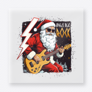 Rock and Roll Santa Christmas DTF transfer with Santa playing electric guitar