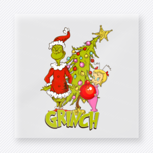 Merry Grinch Christmas DTF transfer with holiday character and decorated tree