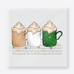 Holiday Cocoa Trio Christmas DTF transfer with three whipped cocoa mugs
