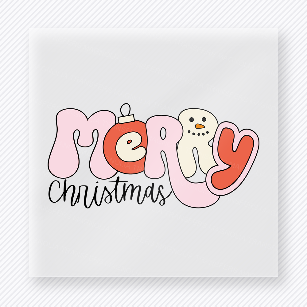 Merry Christmas Bubble Script Christmas DTF transfer with rounded holiday lettering