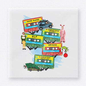 Holiday Cassette Stack Christmas DTF transfer with stacked cassettes and festive details