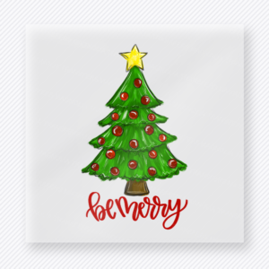 Be Merry Tree Christmas DTF transfer with decorated Christmas tree