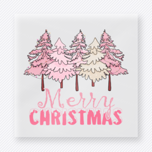 Merry Christmas Pink Trees Christmas DTF transfer with soft pastel holiday trees