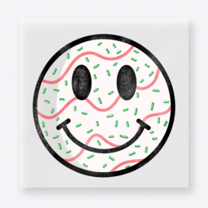 Peppermint Smiley Christmas DTF transfer with candy-inspired smiley face