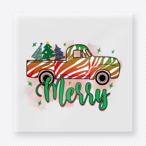 Merry Candy Cane Truck Christmas DTF transfer with striped truck and trees