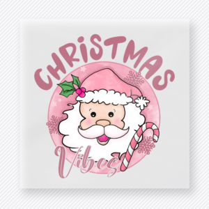 Christmas Vibes Santa Christmas DTF transfer with cute Santa face and pink styling