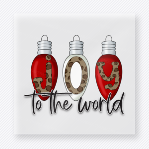 Joy to the World Ornament Trio Christmas DTF transfer with three red ornaments