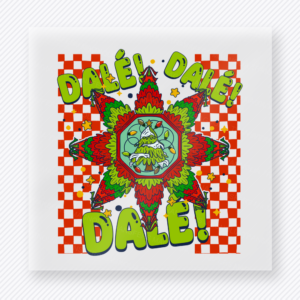 Dale Dale Dale Checker Christmas DTF transfer with Dale Dale Dale lettering with a green character-inspired face, colorful Mexican blanket-style frame, and red checker background