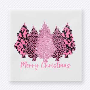 Pink Leopard Merry Christmas Trees Christmas DTF transfer with pink leopard-print Christmas tree silhouettes with Merry Christmas script
