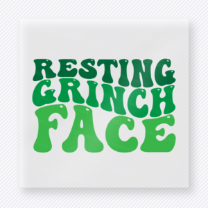 Resting Grinch Face Christmas DTF transfer with Resting Grinch Face lettering in bold green retro typography