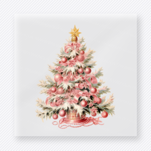 Pink Vintage Christmas Tree Christmas DTF transfer with a pink decorated Christmas tree with ornaments, gold star, and soft vintage holiday styling