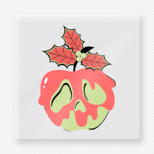 Holly Skull Drip Christmas DTF transfer with a pastel skull with red drip effect and holly leaves