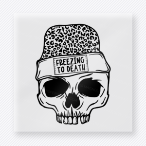 Freezing to Death Leopard Skull Christmas DTF transfer with a skull in sunglasses wearing a leopard-print freezing to death beanie