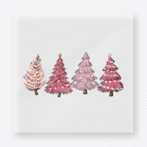Pastel Christmas Tree Trio Christmas DTF transfer with a trio of pastel Christmas trees in pink, green, and red with soft ornament details