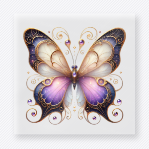 Ornate purple gold butterfly DTF transfer with swirl details