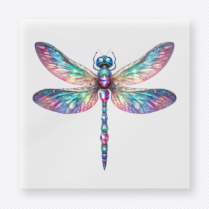 Iridescent dragonfly DTF transfer in pink aqua and jewel tones