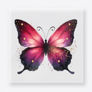 Pink and black butterfly DTF transfer with glowing speckled wing details