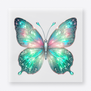 Aqua pink glow butterfly DTF transfer with luminous fantasy wings