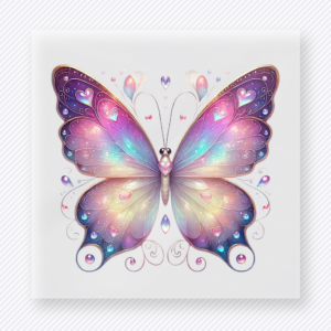 Pastel rainbow butterfly DTF transfer with ornate swirl accents