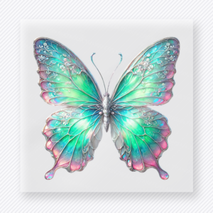 Aqua lavender butterfly glow DTF transfer with iridescent wing detail