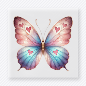 Pastel butterfly DTF transfer with heart details in the wings