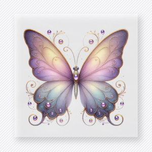 Lavender scroll butterfly DTF transfer with decorative wing accents