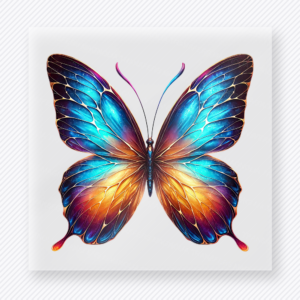 Blue orange jewel butterfly DTF transfer with vivid wing contrast