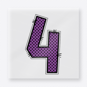 Purple comic-style number four DTF transfer with black outline detail