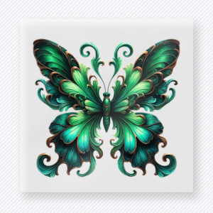 Emerald scroll butterfly DTF transfer with decorative wing details