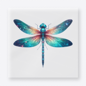 Jewel blue dragonfly DTF transfer with glowing wing detail
