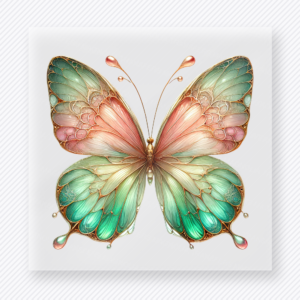Mint blush butterfly DTF transfer with ornate soft-toned wings
