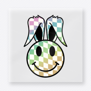Green Checkered Bunny Smiley Easter DTF transfer mockup with green checkered bunny smiley face
