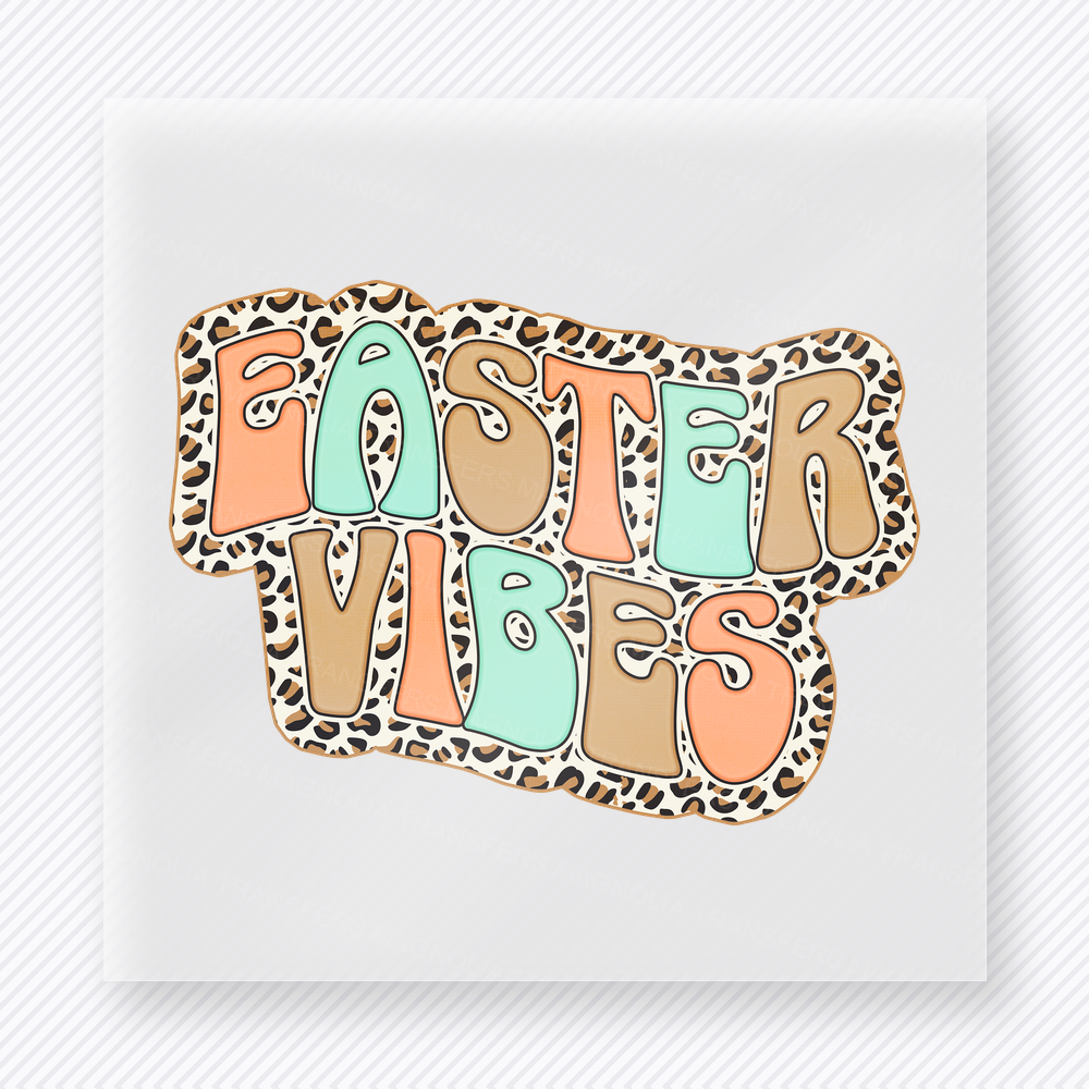 Easter Vibes Neutral Easter DTF transfer mockup with neutral Easter Vibes lettering with leopard background