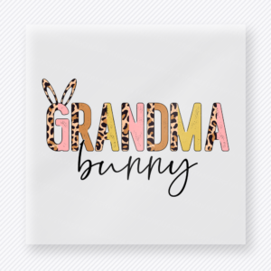 Grandma Bunny Leopard Easter DTF transfer mockup with Grandma Bunny lettering with leopard pattern and bunny ears
