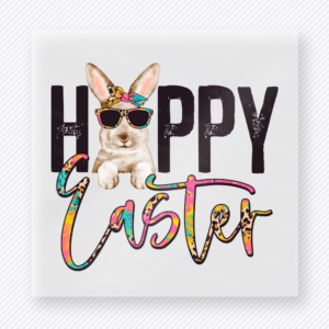 Hoppy Easter Bunny Shades Easter DTF transfer mockup with Hoppy Easter lettering with bunny wearing sunglasses