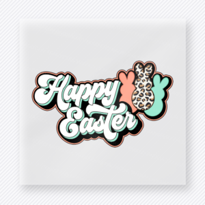 Happy Easter Paw Mint Easter DTF transfer mockup with Happy Easter lettering with mint paw print and leopard accents