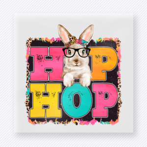 Hip Hop Bunny Glasses Easter DTF transfer mockup with Hip Hop lettering with bunny wearing glasses