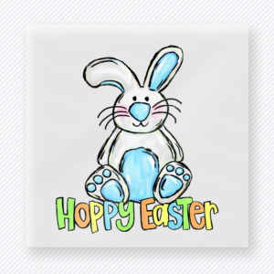 Hoppy Easter Blue Bunny Easter DTF transfer mockup with blue bunny illustration with Hoppy Easter lettering