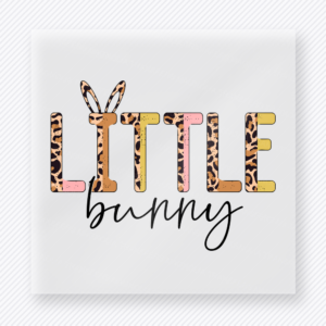 Little Bunny Leopard Easter DTF transfer mockup with Little Bunny lettering with leopard pattern and bunny ears