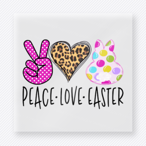 Peace Love Easter Leopard Bunny Easter DTF transfer mockup with Peace Love Easter symbols with leopard heart and spotted bunny