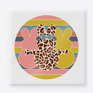 Peep Squad Muted Leopard Bunny Easter DTF transfer mockup with Peep Squad circle design with muted stripes and leopard bunny