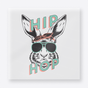 Hip Hop Sunglasses Bunny Dark Easter DTF transfer mockup with bunny wearing sunglasses with dark Hip Hop lettering