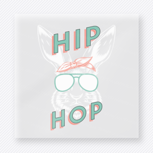 Hip Hop Sunglasses Bunny Light Easter DTF transfer mockup with bunny wearing sunglasses with light Hip Hop lettering