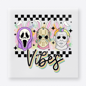 Horror Easter Vibes Checkered Easter DTF transfer mockup with horror masks with checkered Easter Vibes styling