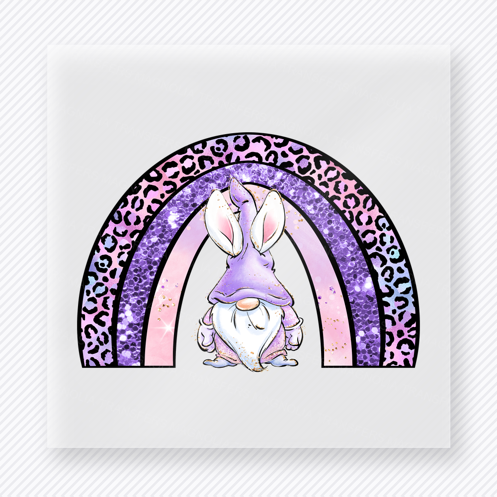 Leopard Rainbow Easter Gnomes Easter DTF transfer mockup with purple leopard rainbow with Easter gnomes