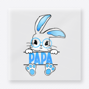 Papa Blue Easter Bunny Easter DTF transfer mockup with blue Papa lettering with peeking bunny and paws