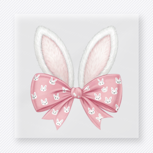 Pink Bunny Bow Easter DTF transfer mockup with soft pink bunny ears with bow and tiny bunny pattern