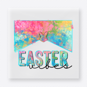 Easter Vibes Tie Dye Envelope Easter DTF transfer mockup with Easter Vibes lettering with colorful tie-dye envelope