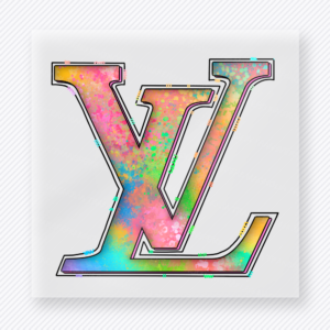 Tie Dye LV Easter Easter DTF transfer mockup with tie-dye LV-inspired monogram with pastel colors