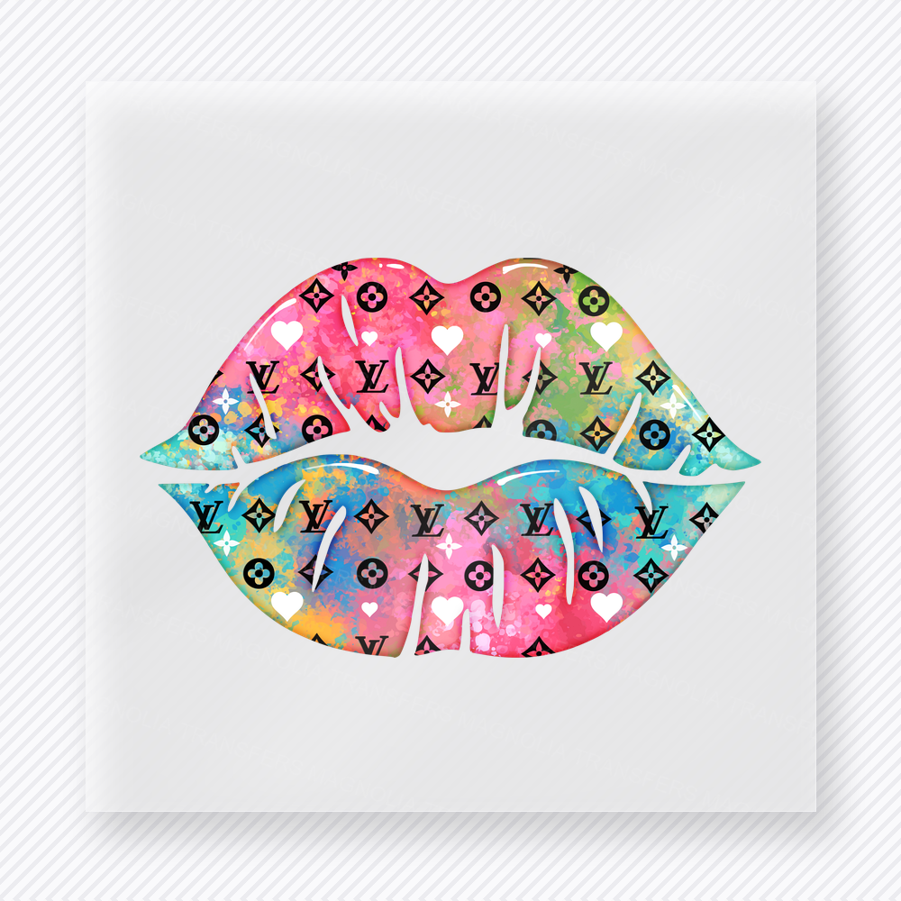 Tie Dye Bunny Lips Bright Easter DTF transfer mockup with bright tie-dye lips with bunny accent